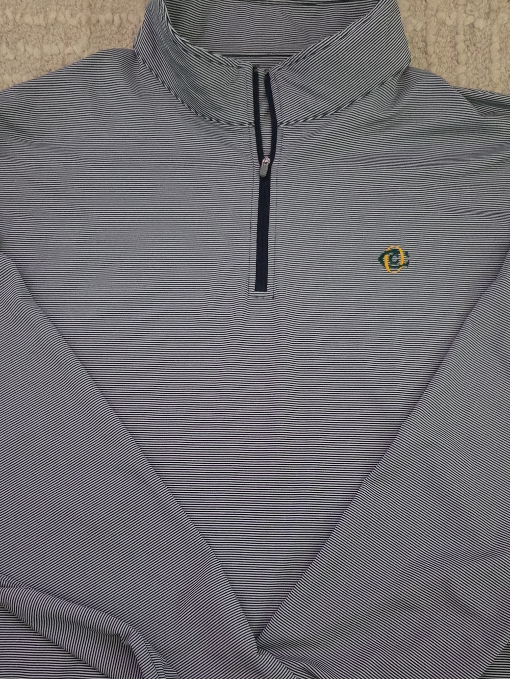 Peter Millar Navy and White Micro Striped Quarter-Zip Golf Pullover, XXL - Picture 1 of 4